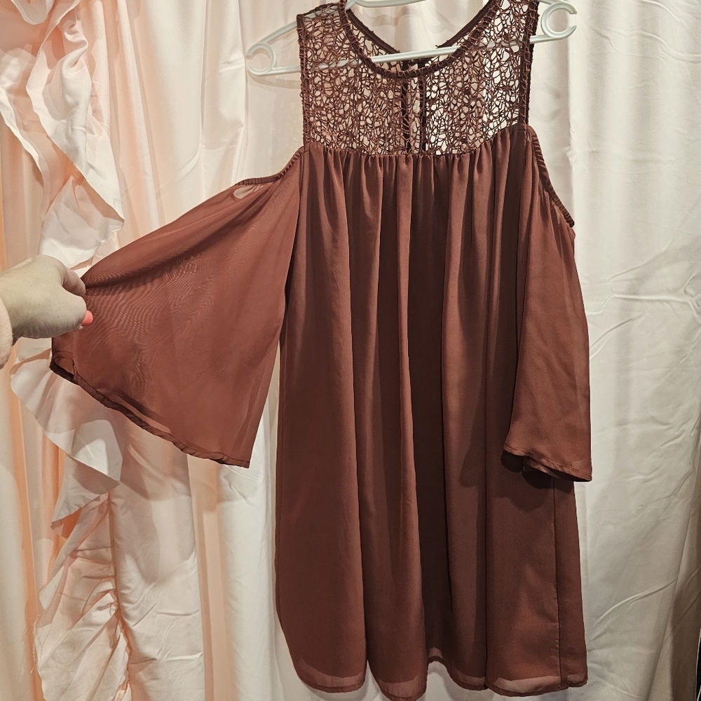 BAILEY Blue rust color cold shoulder & crochet dress - Picture 9 of 14